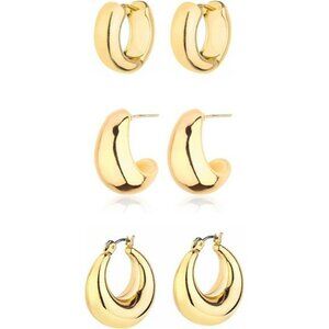 gold chunky hoop earrings set huggie twisted thick open hoops 3 size jewelry